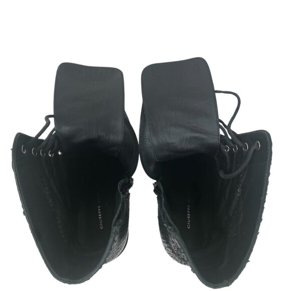 Giuseppe Zanotti Gintonic Black Snake Embossed Leather Combat Platform Boots 7.5 - Picture 11 of 16